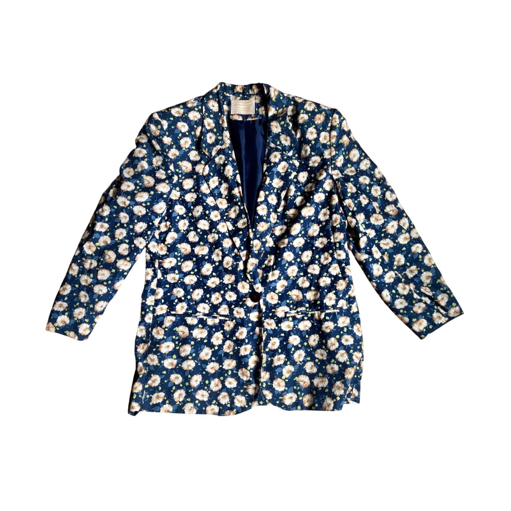 Vintage Country Sophisticates Pendleton Navy Floral Blazer Jacket 10 Made in USA